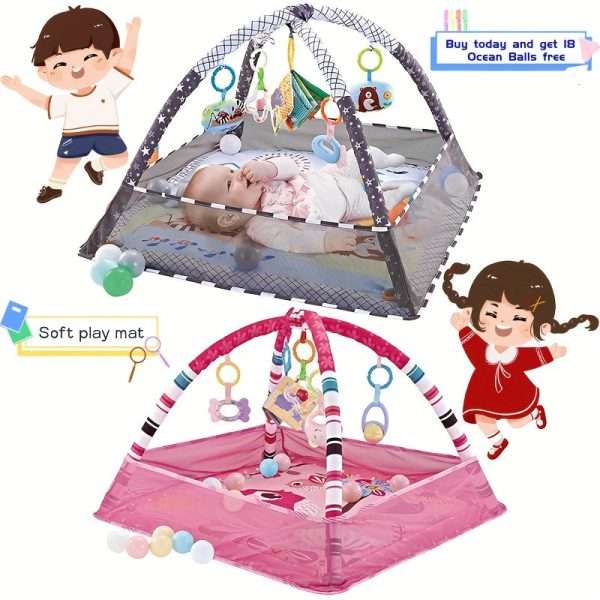 a1a363aa5c36486269a345f8f78af246.jpg 18-piece Baby Activity Gym Set - Develop Movement, Cognition, and Sensory Skills with Fence Gym, Ball Pit, Crawling Mat, and Toys - Perfect Christmas Gift for Boys and Girls!