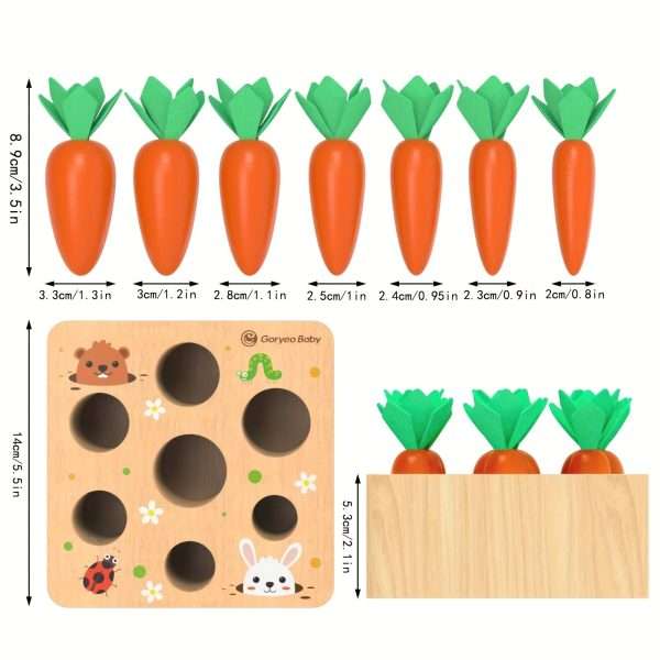 Montessori Toys For 1 2 3 Year Old Toddlers, Carrot Harvest Game Wooden Toy For 12 18 Months Baby Boys And Girls, Educational Learning Shape Sorting Matching Gifts For Babies 1-3