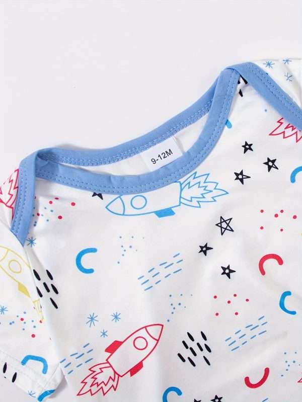 4 Sets Baby's Cartoon Pattern Short Sleeve Set, Onesie & Hat & Pants, Baby Boy's Clothing
