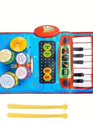 Musical Blanket Toddler Piano & Drum Mat with 2 Sticks - 2-in-1 Learning Floor Blanket for 1-3 Year Old Boys & Girls - Perfect Birthday Gift for Little Musicians