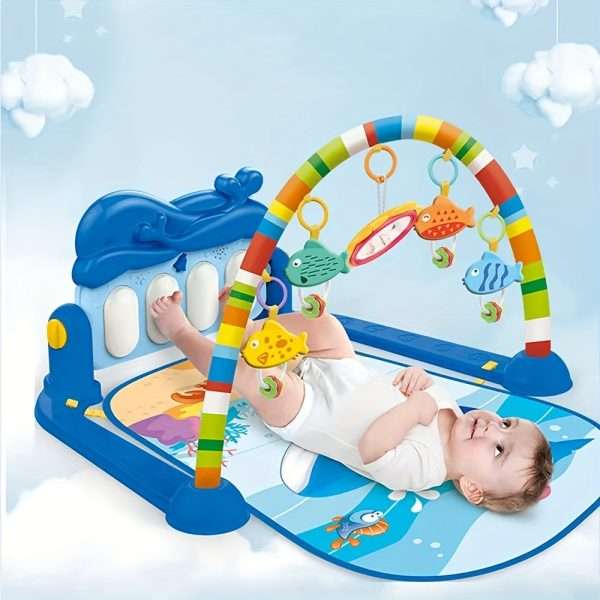 af7bf9a7f1a09af16770ddab2fef69e4-1.jpg Baby Foot Stepping Piano Multifunctional Whale Foot Piano 6 Months Baby Educational Reclining Play Toy Music Fitness Rack 0-3 Years Old