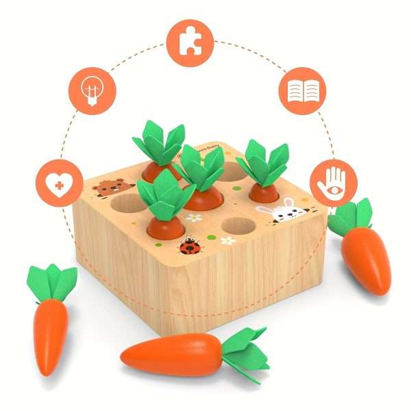 Montessori Toys For 1 2 3 Year Old Toddlers, Carrot Harvest Game Wooden Toy For 12 18 Months Baby Boys And Girls, Educational Learning Shape Sorting Matching Gifts For Babies 1-3