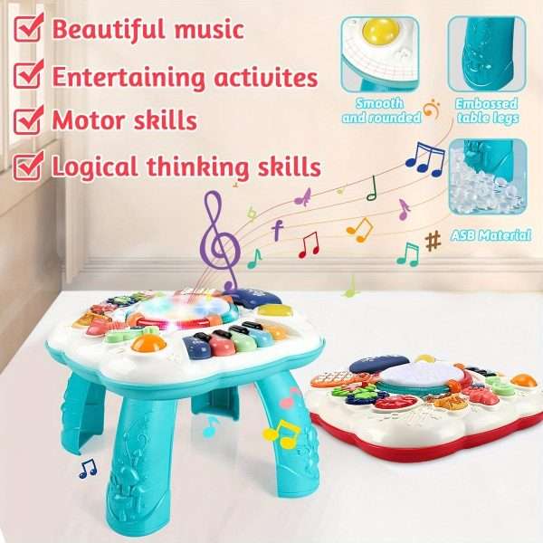 b665accad99f25dc6ead4ab1cda87939-1.jpg Multi-Functional Baby Activity Table with Music and Learning Features - Perfect for Early Education and Development - Sturdy and Fun Toy for 6-18 Month Olds - Great Birthday Gift (Random Color)