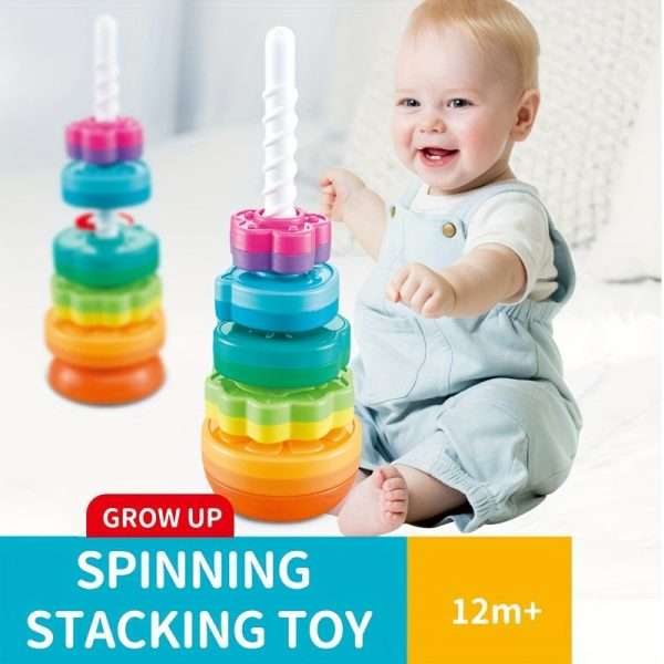 b6d909ffc7e6b09a1ba624455db5abb6-1.jpg New Rotating Rainbow Rotating Music Stacking Music Baby Infant Color Shape Cognition Early Education Puzzle Development Intelligence Sleeve Circle Children's Toys For Boys And Girls