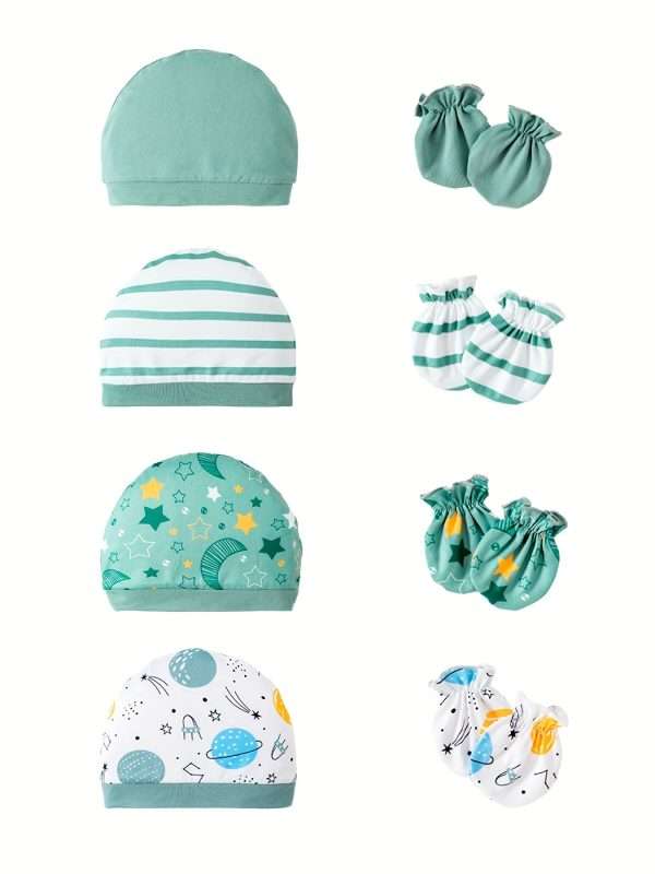 b7e62f51774079c02c16b0b49c168450-1.jpg Baby Boys Happy Outfit Pregnant Women's Gifts - Solid Color & Starry Sky & Striped & Cosmic Cute Long Sleeve Top + Pants + Hat + Gloves Set