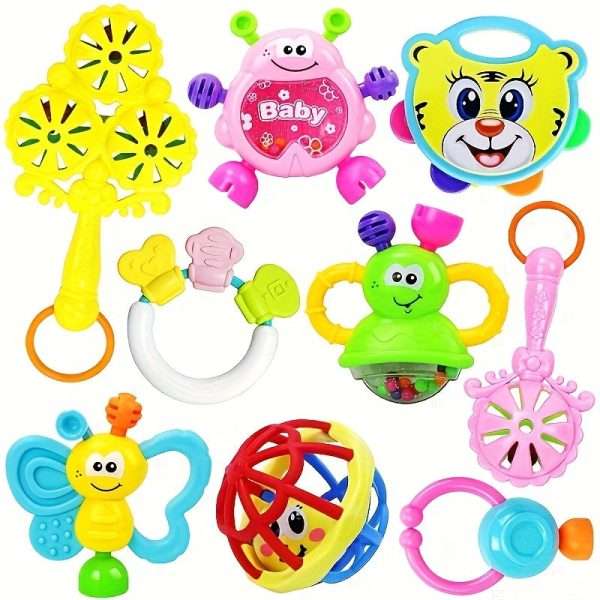 bbc37da6540e72d6848613efaa15dc70-1.jpg 9pcs/set Educational Hand Rattles for Infants - Fun and Cute Baby Toys for Christmas, Halloween, Thanksgiving, New Year's, and Valentine's Day Gifts