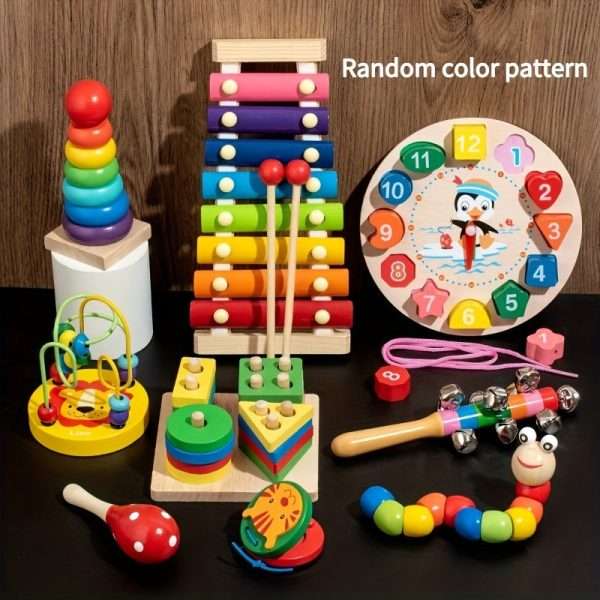 bc504d52a2b5beaa202b09975f9fda40-1.jpg Nine-in-one Wooden Montessori Toys, Ringing Bells, Ringing Drums And Drum Set Musical Instruments, Early Childhood Education, Toddler Toys Christmas Gifts Halloween Thanksgiving Christmas Gifts
