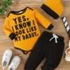 Waffle Bear Embroidery Cute Outfit Toddler Baby Boys Clothes Long Sleeve Triangle Romper +Casual Trousers + Hat Set For Fall Winter