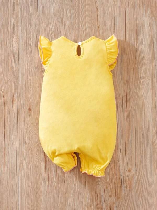 c8e28e5fc829d44f6e0b3014361f5d66-1.jpg Newborn Infant Cute Cartoon Animal Printed Cotton Comfy Romper, Ruffled Sleeve Crew Neck Jumpsuit For Baby Girls, Summer Clothes