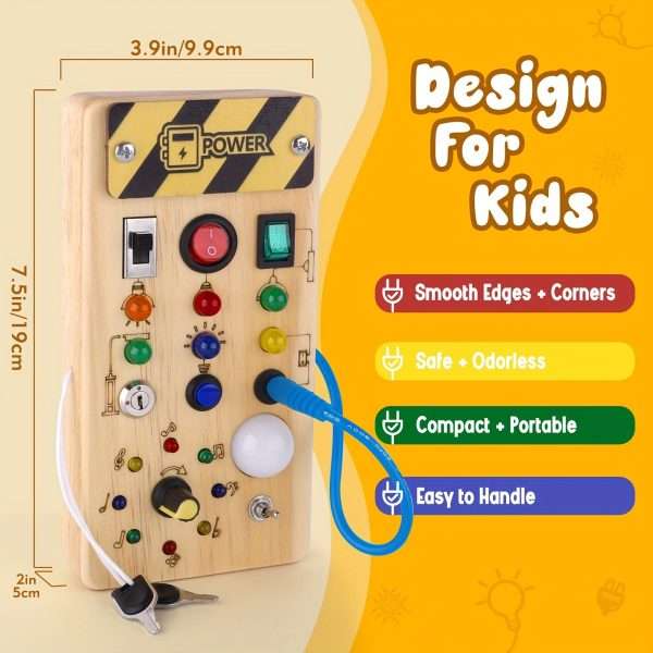cd15953b64e115830b7603bd440beccc-1.jpg Montessori Toddler Busy Board, Baby Wooden Busy Board With 8 LED Light Switches, Light Switch Toy, Travel Toy For Baby And Toddler