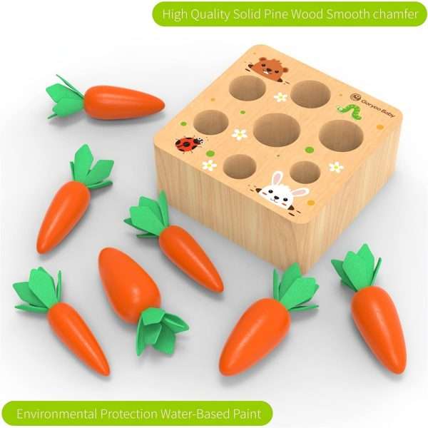 Montessori Toys For 1 2 3 Year Old Toddlers, Carrot Harvest Game Wooden Toy For 12 18 Months Baby Boys And Girls, Educational Learning Shape Sorting Matching Gifts For Babies 1-3