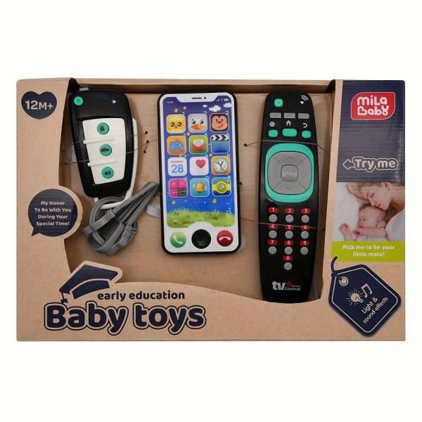 e293f3b53781d72586dc41f1e3764800-1.jpg Baby Music Toy Set with Simulated Remote Control, Car Key, and Mobile Phone - Enhance Your Child's Imagination and Coordination Skills