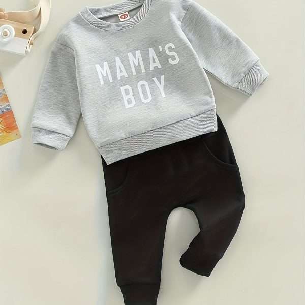 "Adorable Baby Boys ""MAMA'S BOY"" Outfit - Long Sleeve Sweatshirt and Trousers Set"