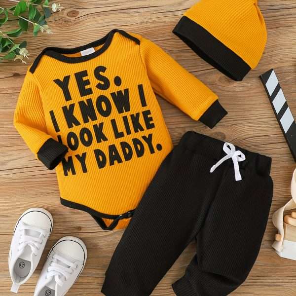 ee9ad771e66ad447a55dc9ddd9b3cd2e.jpg Waffle Bear Embroidery Cute Outfit Toddler Baby Boys Clothes Long Sleeve Triangle Romper +Casual Trousers + Hat Set For Fall Winter