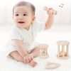 4 pieces Montessori Wooden Baby Rattle Set - Natural Teething Ring and Geometric Grab Toy - Perfect Gift for Infants and Toddlers on Christmas, Halloween, and Thanksgiving