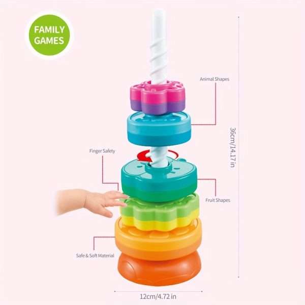 f9ea8666eb91e0ef377ed1e9ac4c763d-1.jpg New Rotating Rainbow Rotating Music Stacking Music Baby Infant Color Shape Cognition Early Education Puzzle Development Intelligence Sleeve Circle Children's Toys For Boys And Girls